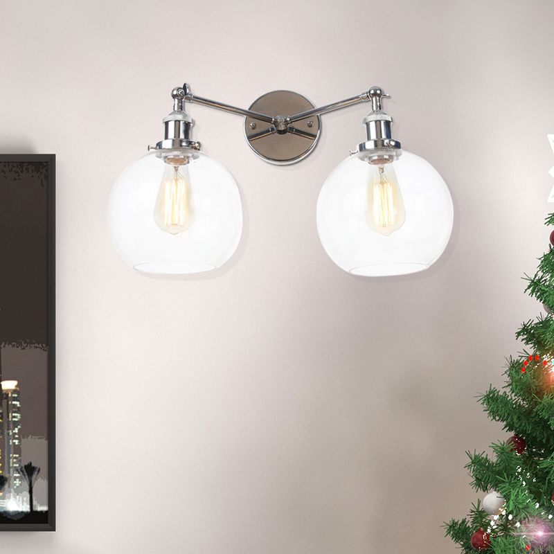 Schwarz/Chrom/Kupfer 2 Lichter Wandmontage Light Bauernhaus Globe Leuchten für Wohnzimmer