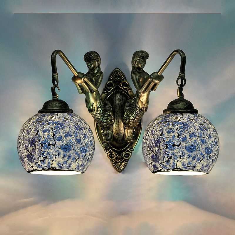 Mermaid Wall Lighting Idea 2 Lights Hand Cut Glass Baroque Sconce Light in White/Yellow/Orange for Living Room