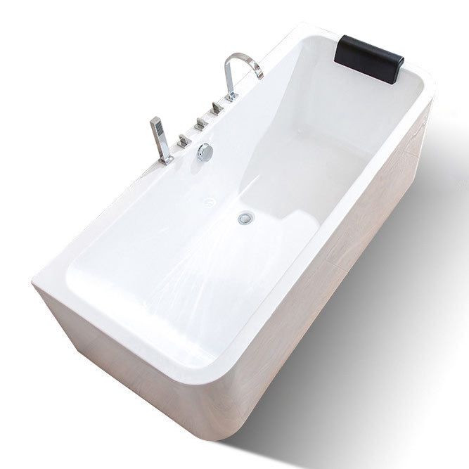 Back to Wall Soaking Bathtub Modern Rectangular Antique Finish Tub