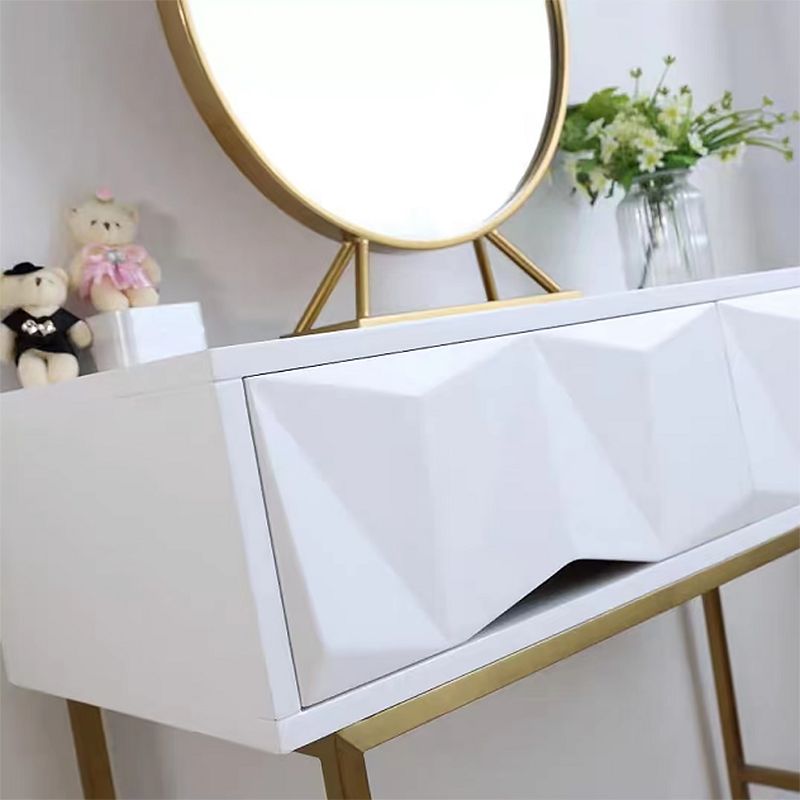 Wood/Iron Vanity Table in White Glam 31.5" H Dressing Table with Mirror and Stool
