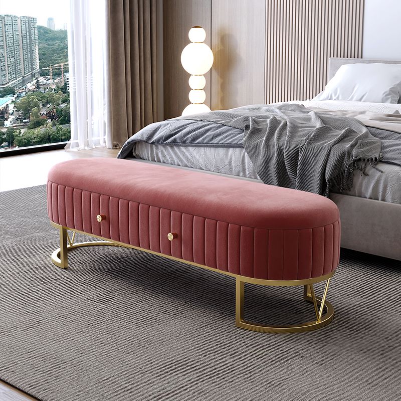 Modern Cushioned Seating Bench Oval Entryway and Bedroom Bench with Drawers