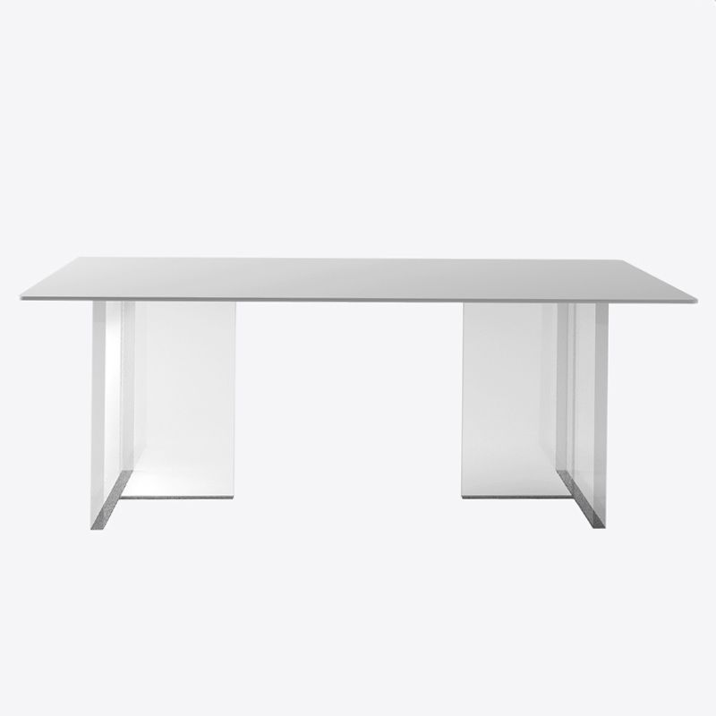 Mesa de comedor rectangular moderna, mesa de comedor de piedra sinterizada blanca con base acrílica para cocina