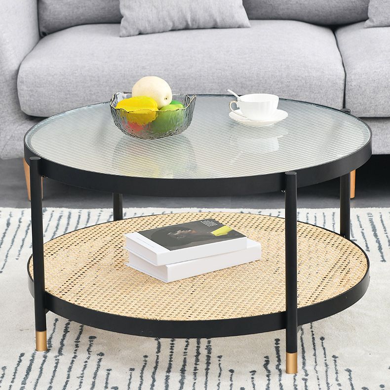 Modern Clear Glass Coffee Table with Storage Round 4 Legs Cocktail Table Set