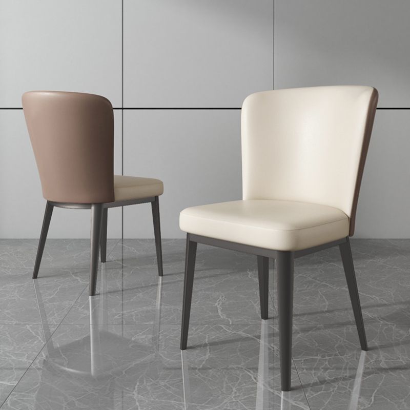 Contemporary Metal Dining Room Chair Armless Faux Leather Side Chairs