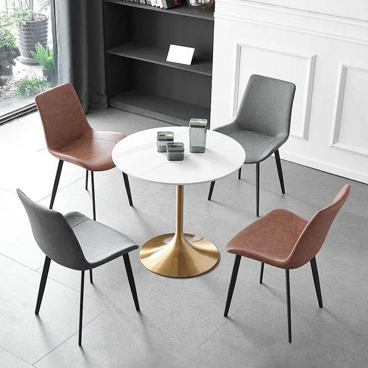 Contemporary Metal Dining Room Chairs Armless Leather Dining Chairs for Home Use
