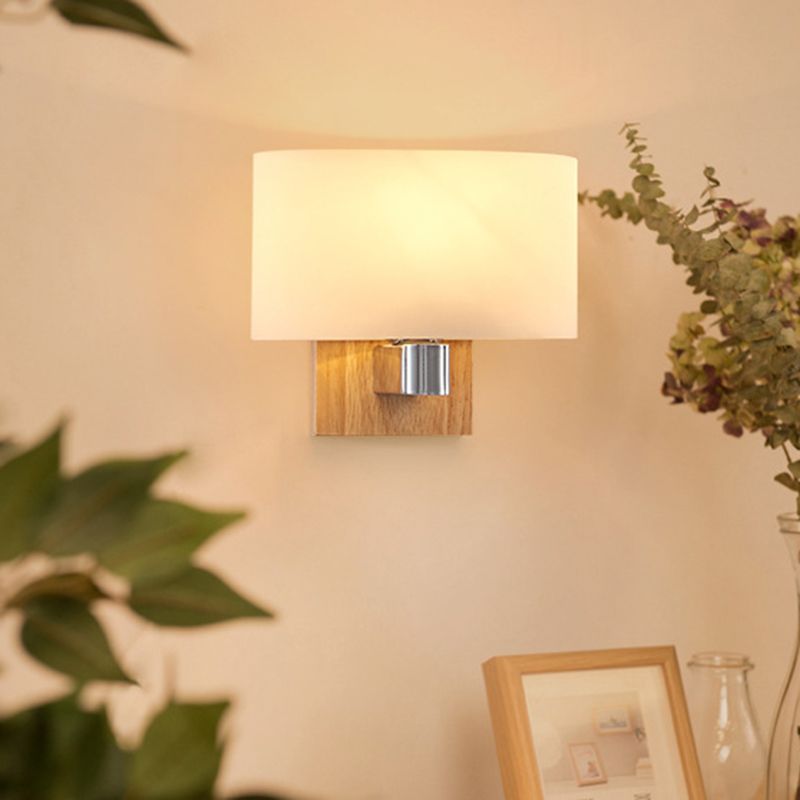 Wooden Shaded Wall Sconce Lighting Simplicity Style White Wall Mount Light Fixture