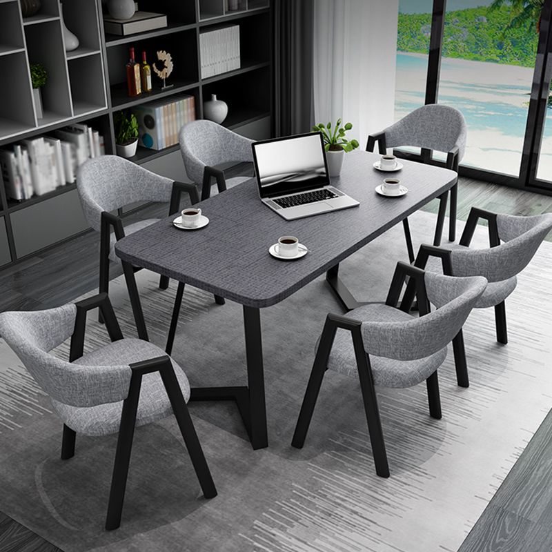 Metal Industrial Rectangle Dining Table Grey Wood Top Table with Sled Base