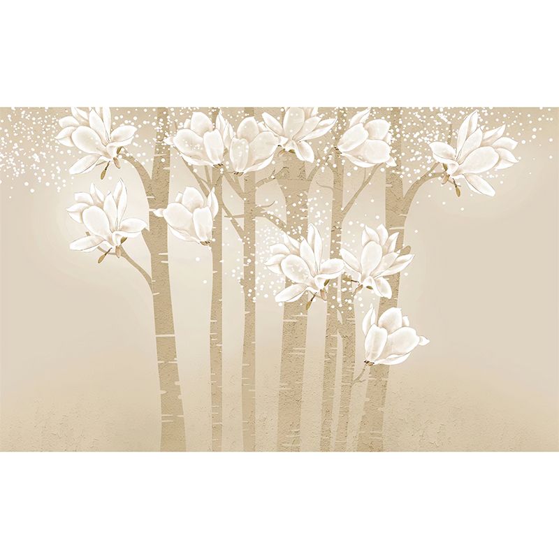 Customized Illustration Minimalist Mural Wallpaper for Living Room with Elegant Magnolia in Beige and Yellow