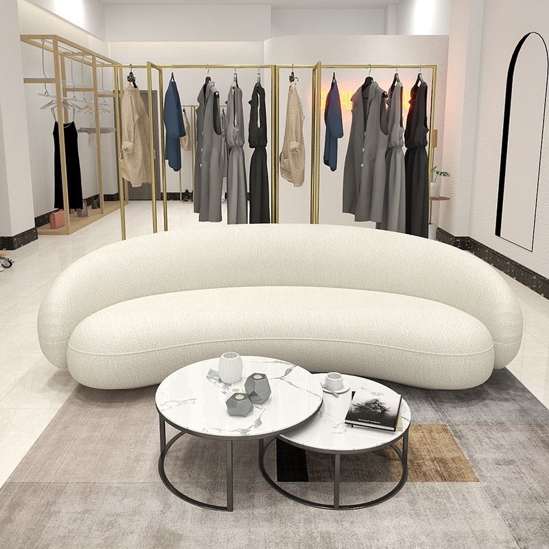 Contemporary Sloped Arm Curved Sofa White Tight Back Fabric Settee
