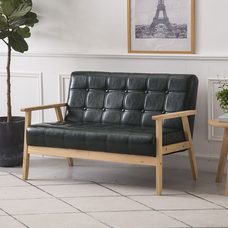 Brown Modern Biscuit Back Genuine Leather Standard Sofa 27.56"High Square Arm Sofa