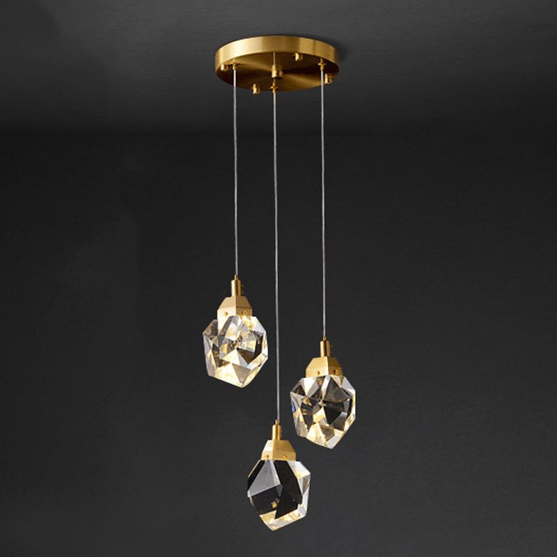 Lampe à suspension géométrique en cuivre LED moderne LED avec nuance de cristal