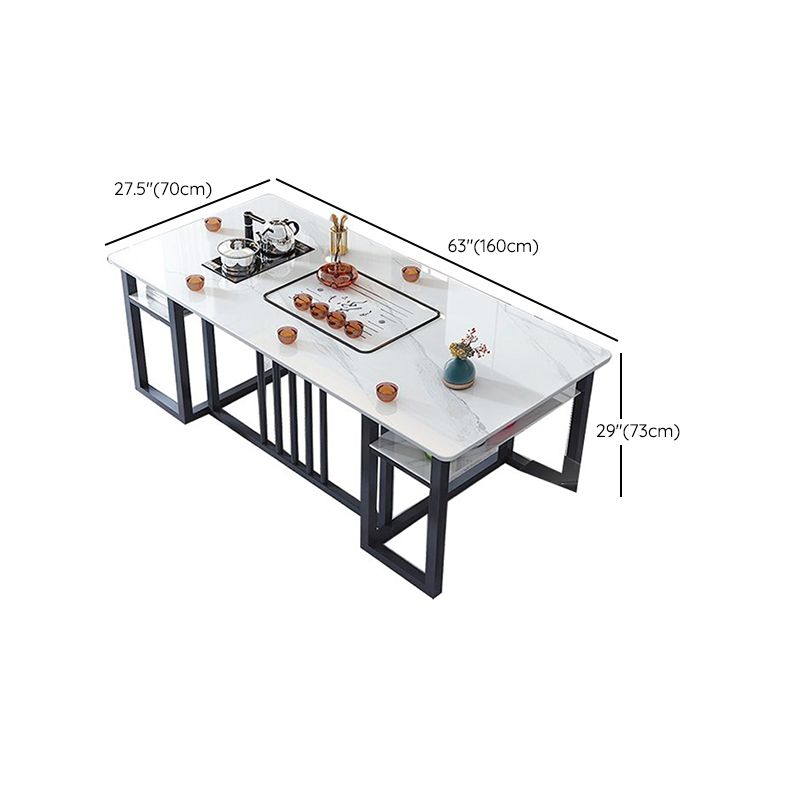 Slate and Metal Table Modern Minimalist Storage Rectangular Dining Table