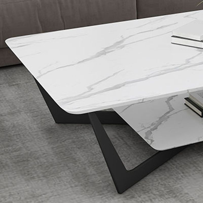 Cross Legs Coffee Table with Shelf Luxurious Metal Cocktail Table