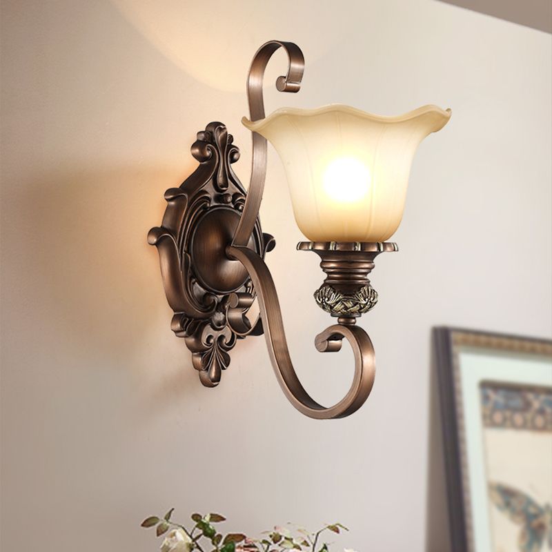 Beige glazen schaduw wandlamp landelijke eetkamer muur sconce met schuifarm in koffie