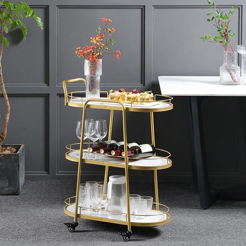Modern Style Oval Prep Table Rolling Metal Prep Table for Home