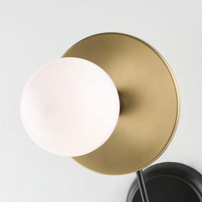 Balance Scale Wall Light Sconce Modernist 2 Lights Milky Glass Reading Lamp in Black and Gold