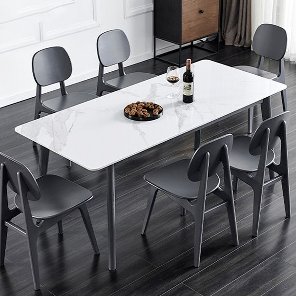 Brown Rectangular Sintered Stone Dining Table Modern Furniture with 4 Legs Wood Base