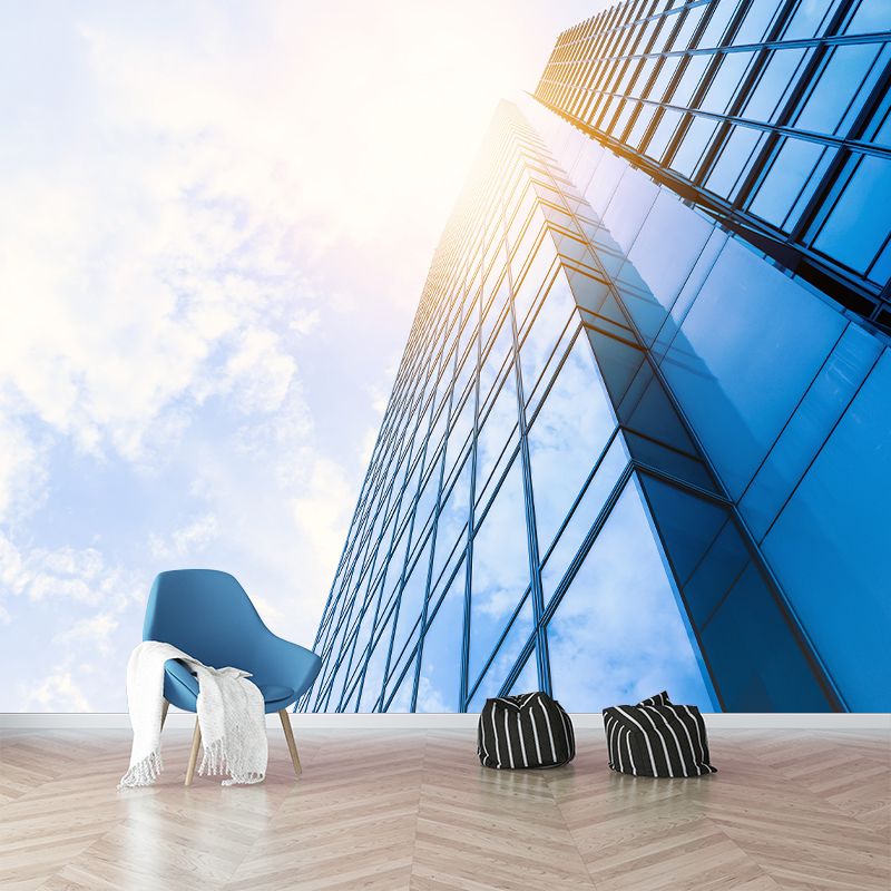 City Building Modernization Wall Mural for Meeting Room, Custom Size Available