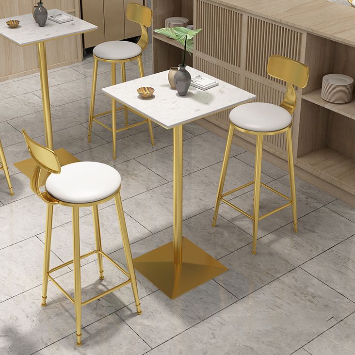 Faux Marble Pub Table Glam White Cocktail Bar Table with Metal Pedestal