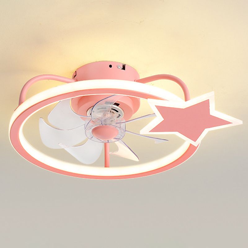 Kids Creative LED Fan Light Lacquered Iron Geometric Ceiling Fans with Acrylic Shade for Bedroom