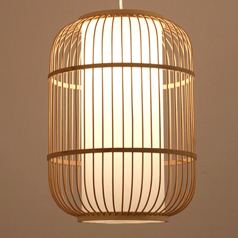 Asia 1-Light Down Lighting Bamboo Cylinder Hanging Pendant Light for Tea Room