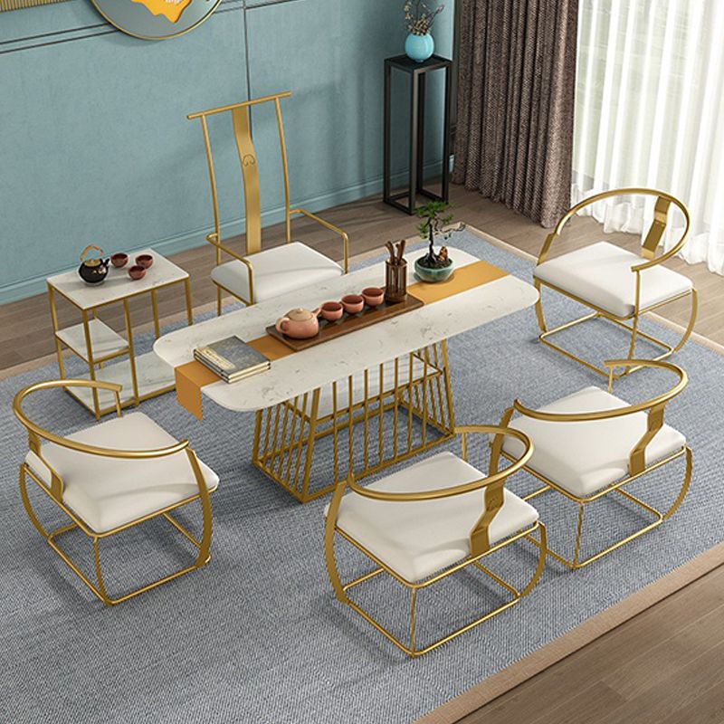 Metal and Stone Table Contemporary Minimalist Home Storage Rectangular Dining Table