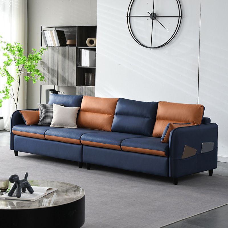 Modern Sewn Pillow Back Sofa 4-Seat Square Arm Couch with Storage