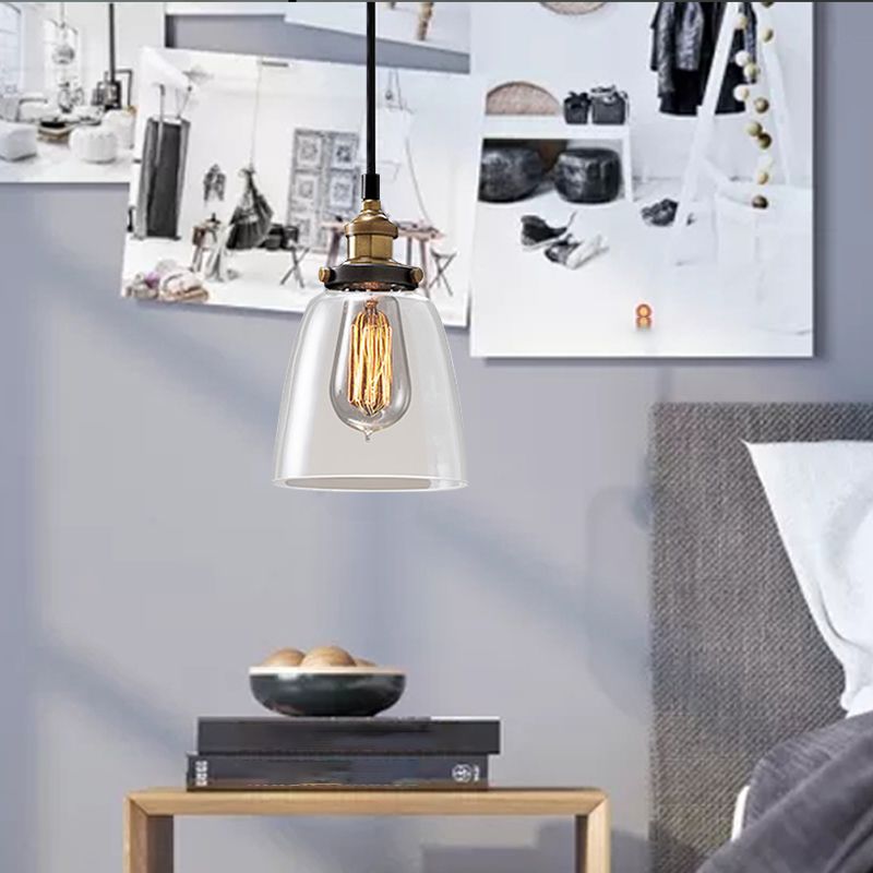 Single-Bulb Glass Pendant Lamp Industrial Geometric Bedroom Suspension Light