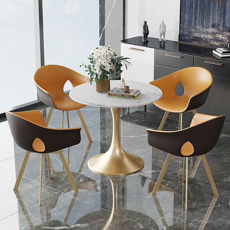 Round Tulip Base Luxury Dining Table White Tone Fixed Table with Sintered Stone