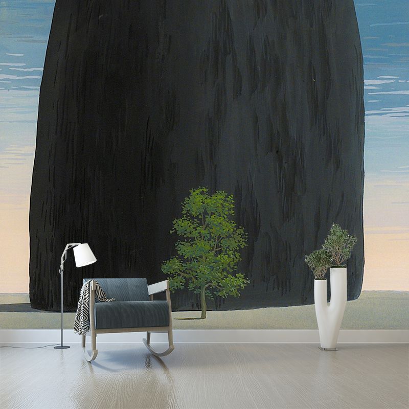 Surrealistic Seashore Stone Wall Murals for Hallway Personalized Wall Covering in Grey-Blue