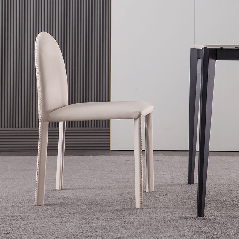 Minimalist Style Solid Back Armless Dining Chairs Leather Dining Chairs for Home