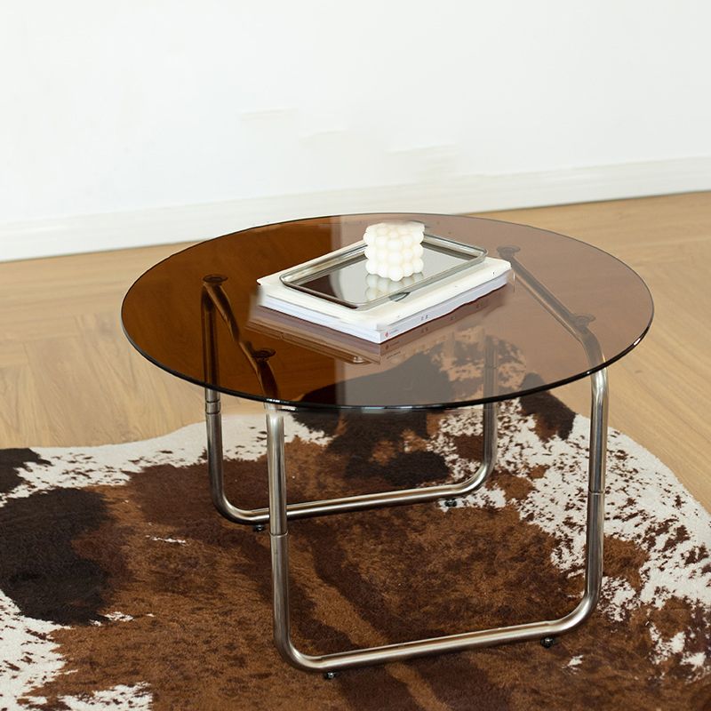 Modern Glass Coffee Table Round  Sled Coffee Table for Living Room