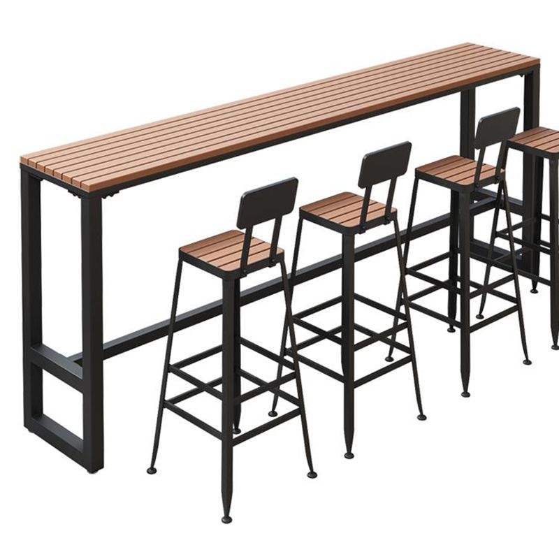 Industrial Rectangle Patio Table Fuax Wood Water Resistant Bar Table