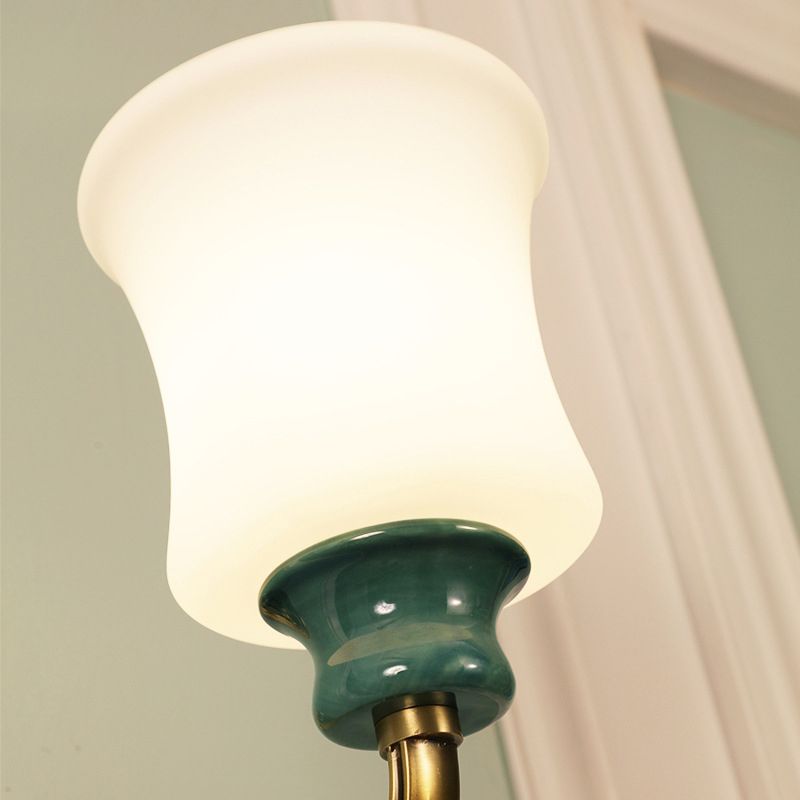 Metal Gold Finish Wall Sconce Bell 1/2-Bulb Vintage Style Wall Light Fixture with Milky Glass Shade