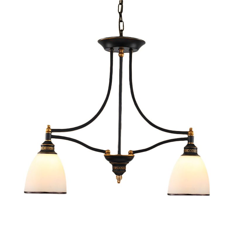 Canna in vetro bianco forma isola Light Light tradizionale 2 luci sala da pranzo lampada appesa in nero