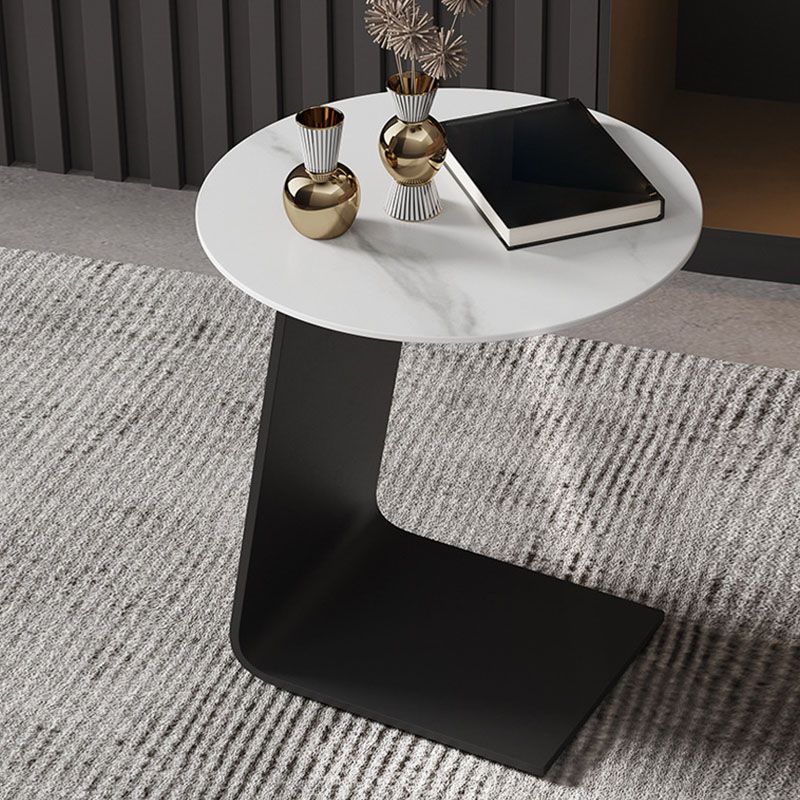 Modern Round Coffee Table Pedestal Slate Coffee Table in White
