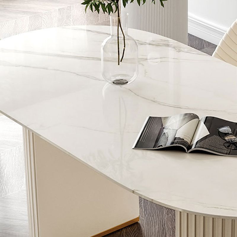 Double Pedestal Dining Room Table Modern Stone Table for Kitchen