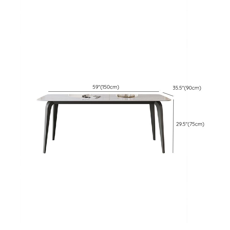 Industrial Rectangle Dining Table White Stone Top Dinette Table with Metal Legs