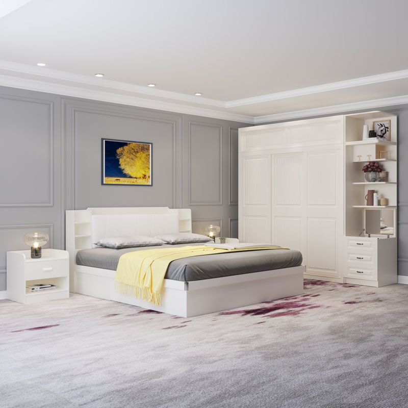 Modern White Wardrobe Armoire Engineered Wood Wardrobe Cabinet with Drawers