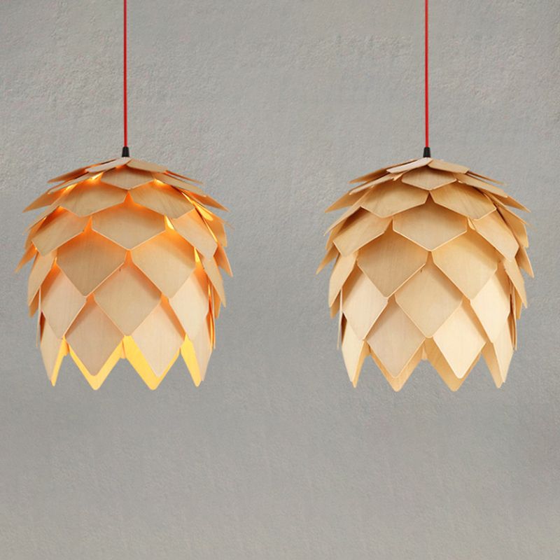 Luz de techo de madera moderna lámpara de pino de 1 luces Luz colgante para comedor para comedor
