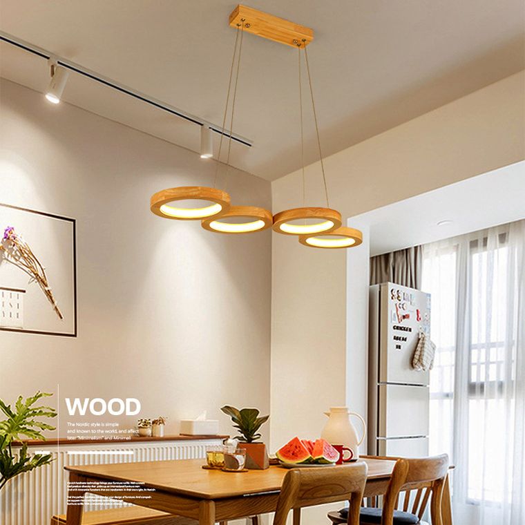 Orbicular Chandelier Light Fixture Minimalist Wooden Dinning Room LED Chandelier Pendant Light in Wood