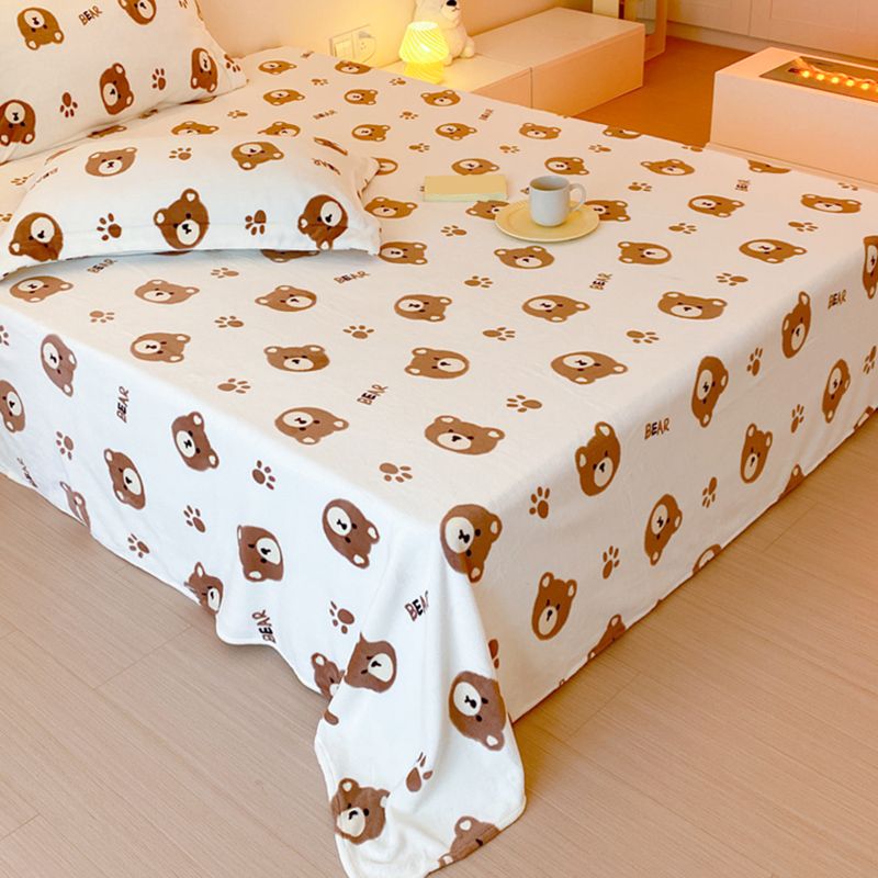 Sheet Sets Flannel Cartoon Printed Wrinkle Resistant Super Soft Breathable Bed Sheet Set