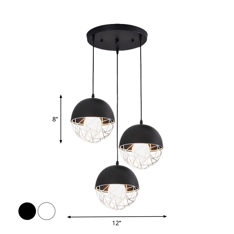 Milk Glass Sphere Cluster Pendant Modern 3 Lights White/Black Hanging Light with Round/Linear Canopy