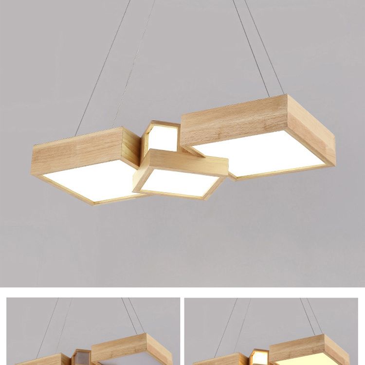 Wooden Square Island Lighting Fixture Modern Style LED Wood Hanging Ceiling Light