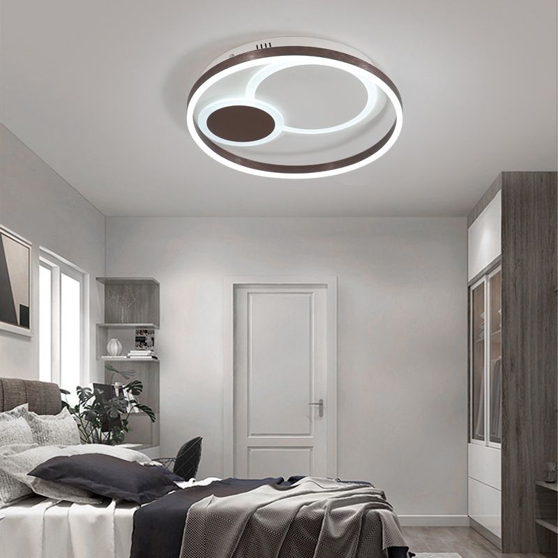 16"/19.5" Dia Metal Orbit Ceiling Flush Light Modern Coffee LED Flushmount in Warm/White Light/Remote Control Stepless Dimming