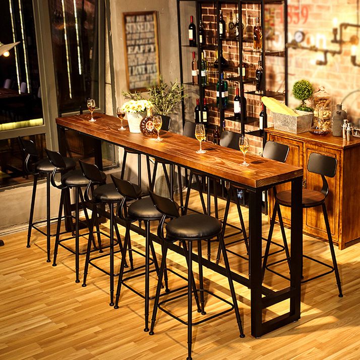 Dark Brown Modern Style Bar Table Solid Wood and Iron Coffee Shop Bar Table