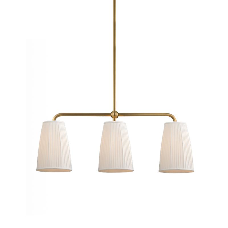 3/6 Bulbs Hanging Chandelier Rural Dress Shaped Pleated Fabric Pendant Ceiling Light in Gold over Dining Table