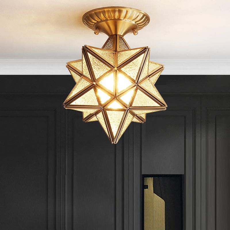 Lampe en verre proche du plafond, éclairage de plafond d'allée en étoile en laiton de style vintage