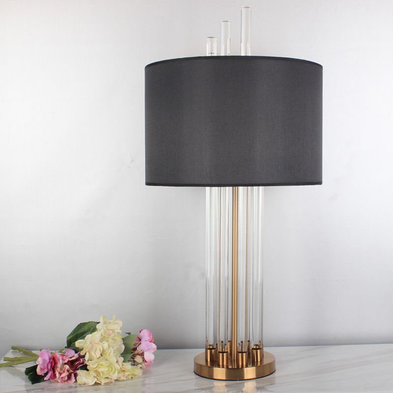 Lámpara de mesa negra cilíndrica de cristal para escritorio, tela sencilla, 1 cabezal, para comedor