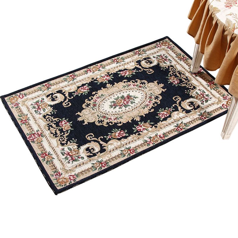 Multi-Colored Door Rug Traditional Peonies Area Carpet Polyester Stain Resistant Anti-Slip Backing Washable Rug